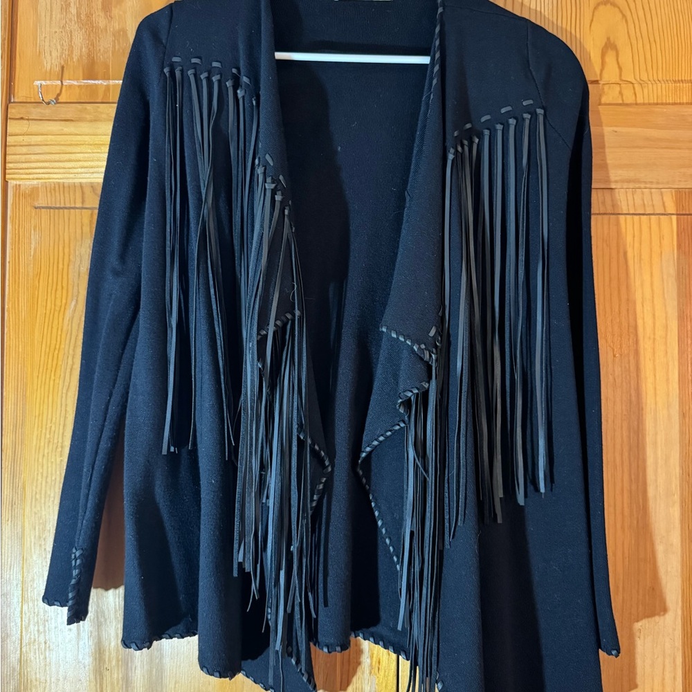 Zara Black Fringe Cardigan Sweater
